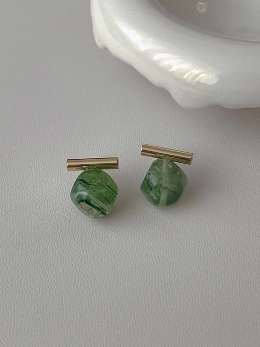 green Brass Resin Geometric Minimalist Stud Earring