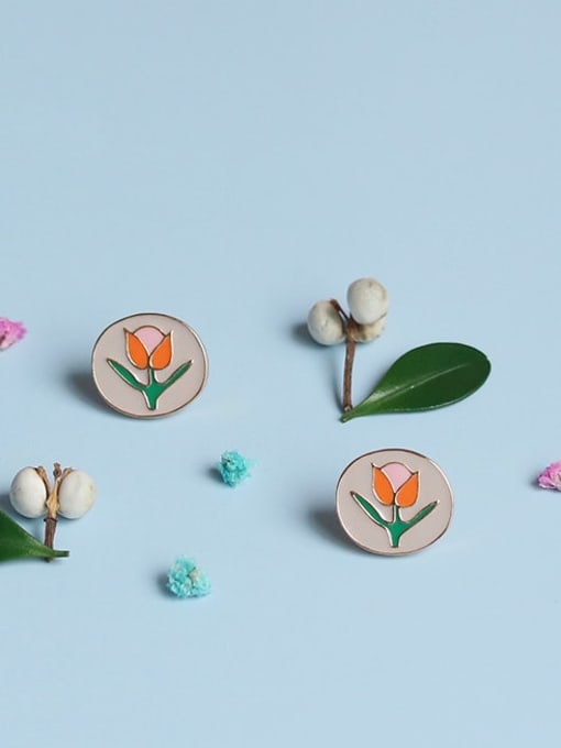 Five Color Alloy Enamel Flower Cute Stud Earring