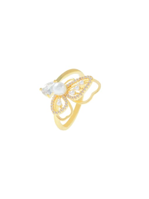 YOUH Brass Cubic Zirconia Flower Dainty Band Ring 0