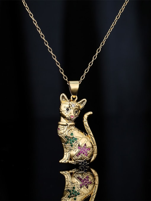 AOG Brass Cubic Zirconia  Vintage Animal Tiger Pendant Necklace 1