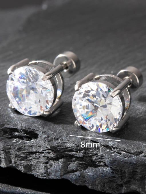 8mm Steel  (Pair) Stainless steel Cubic Zirconia Geometric Minimalist Stud Earring