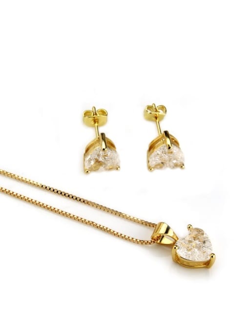 Gold plated white zircon Brass Heart Cubic Zirconia Earring and Necklace Set
