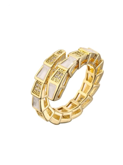 12062 Brass Enamel Cubic Zirconia Geometric Vintage Band Ring