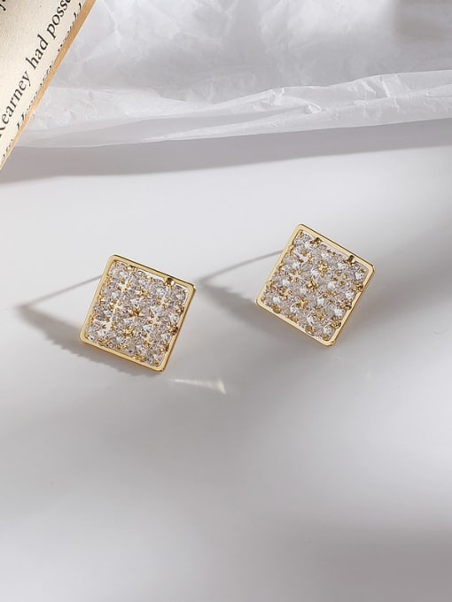 gold Copper Rhinestone Square Minimalist Stud Trend Korean Fashion Earring