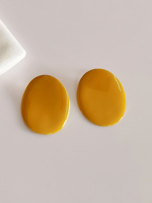 14k gold +yellow Brass Enamel Oval Minimalist Stud Earring