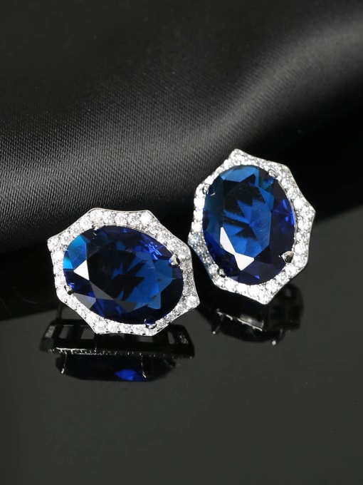 blue Brass Cubic Zirconia Geometric Luxury Stud Earring