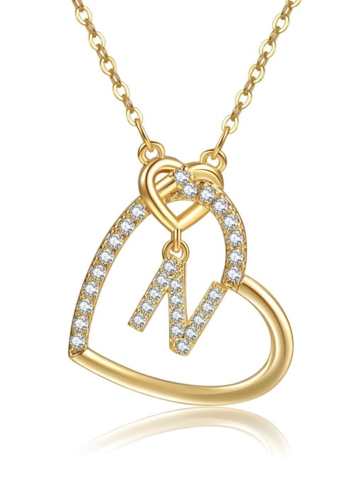 N gold Brass Cubic Zirconia Heart Minimalist  Letter Pendant Necklace