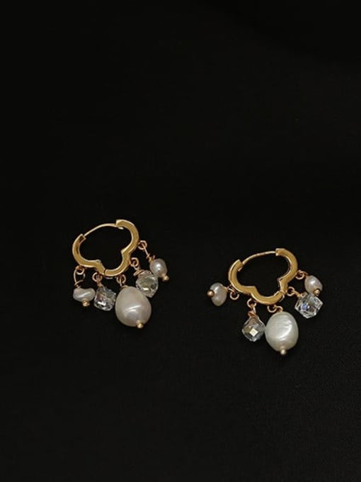 ACCA Brass Freshwater Pearl Geometric Minimalist Huggie Earring