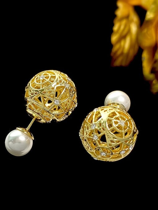 SUUTO Brass Imitation Pearl Geometric Dainty Stud Earring 2
