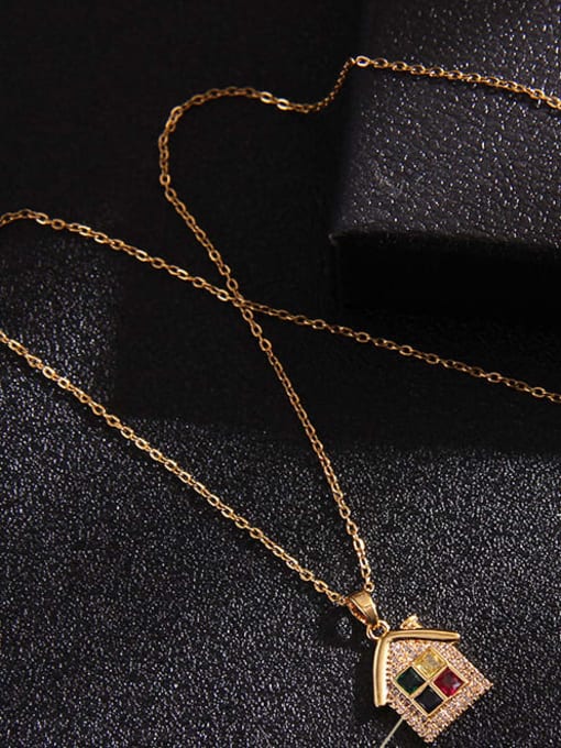 a199 Copper Cubic Zirconia Water Drop Trend  House Bag Pendant Necklace