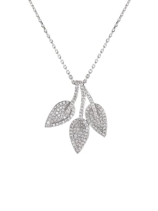platinum Brass Cubic Zirconia Leaf Minimalist Necklace