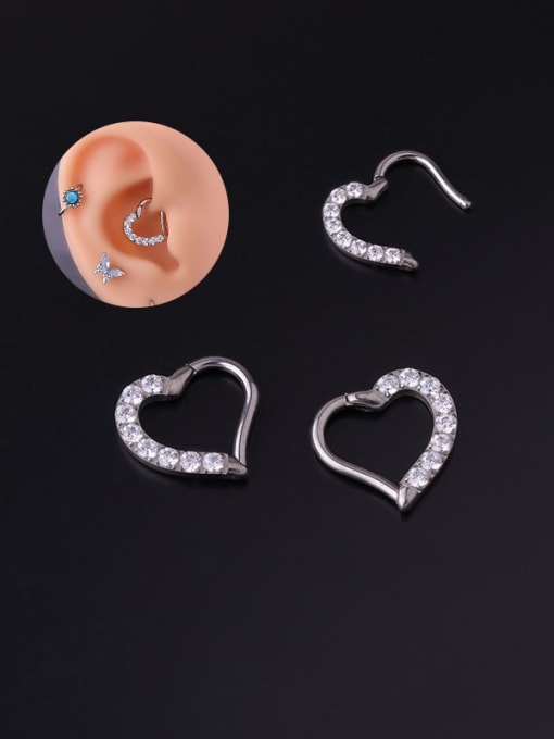 HISON Titanium Steel Cubic Zirconia Heart Minimalist Huggie Earring 0