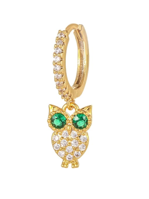697 gold Brass Cubic Zirconia Owl Cute Huggie Earring