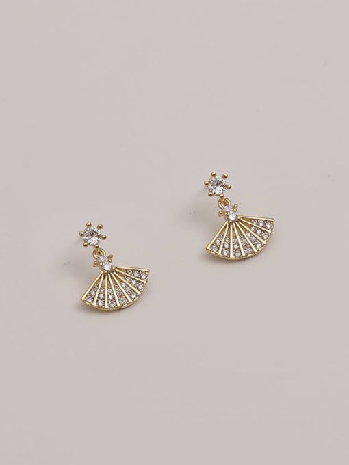 14K gold Brass Cubic Zirconia Geometric Minimalist Scalloped  Drop Trend Korean Fashion Earring
