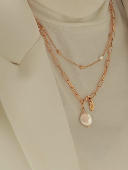Five Color Brass Freshwater Pearl Geometric Vintage Lariat Necklace 1