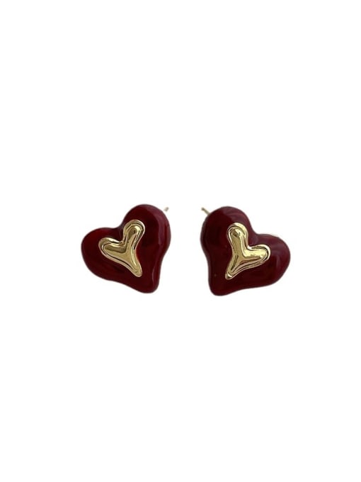ZRUI Brass Enamel Heart Hip Hop Stud Earring 2