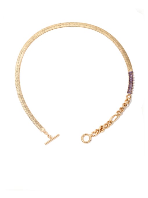 golden Brass Cubic Zirconia Vintage Snake Bone Chain Necklace