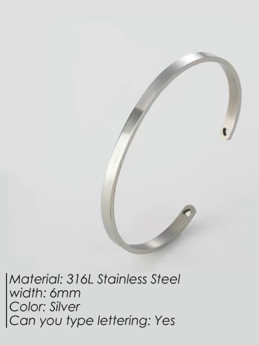 6mm steel color Stainless steel Geometric Minimalist Cuff Bangle
