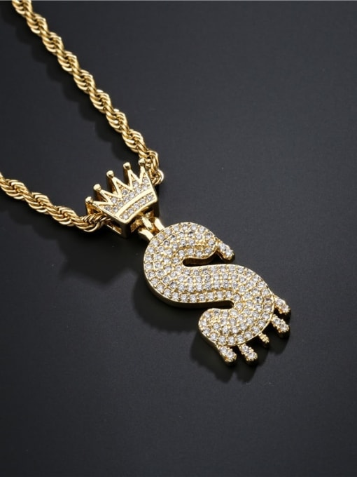 AOG Brass Cubic Zirconia Crown Hip Hop Letter Pendant Necklace 1