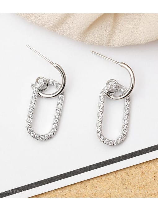 White K Copper Rhinestone Locket Minimalist Drop Trend Korean Fashion Earring