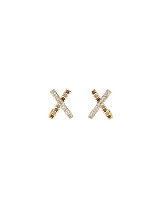 HYACINTH Brass Cubic Zirconia Cross Dainty Stud Earring 0