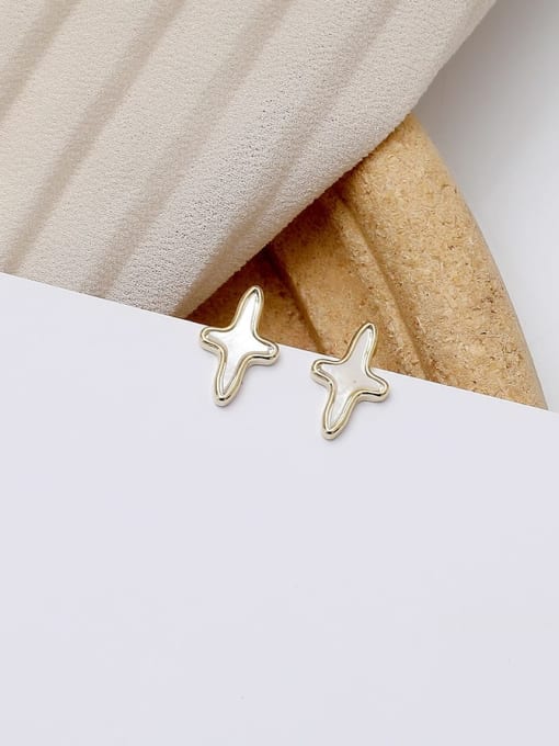 14K gold Copper Enamel Cross Minimalist Stud Trend Korean Fashion Earring