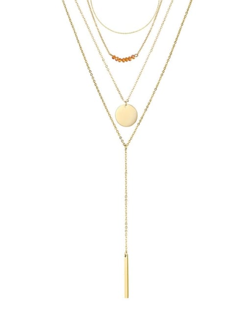 golden Titanium Steel Bead Tassel Minimalist Multi Strand Necklace