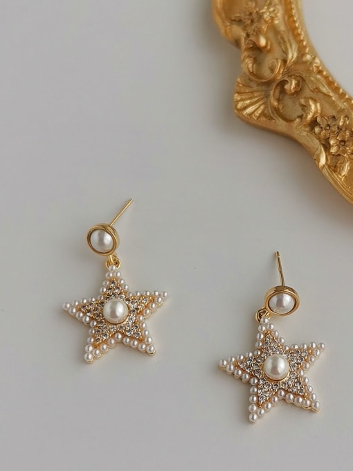gold 14K Brass Cubic Zirconia Star Vintage Stud Trend Korean Fashion Earring