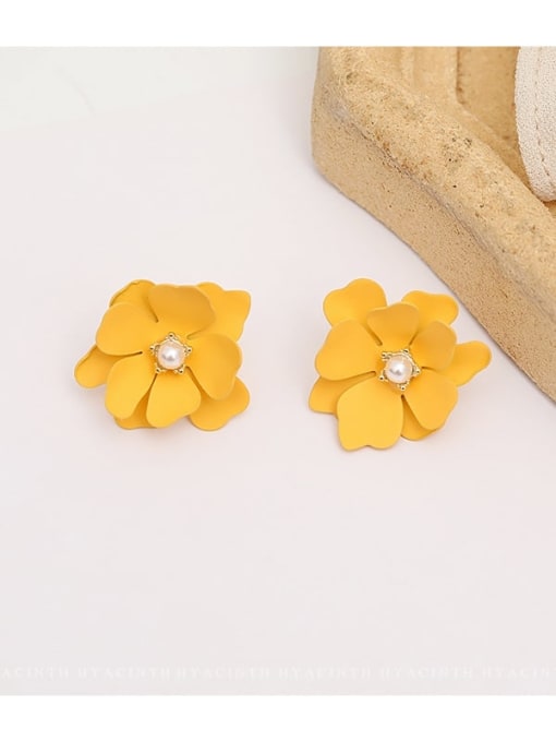 yellow Copper Enamel Flower Cute Stud Trend Korean Fashion Earring