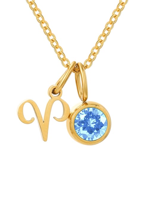March Light Blue, White Sheep, Gold Stainless steel Birthstone Constellation Cute Necklace