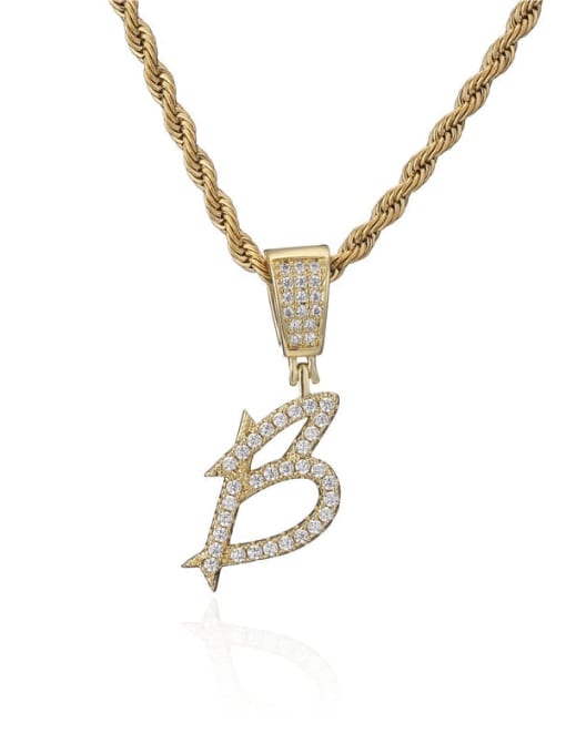 B Brass Cubic Zirconia Letter Vintage Necklace