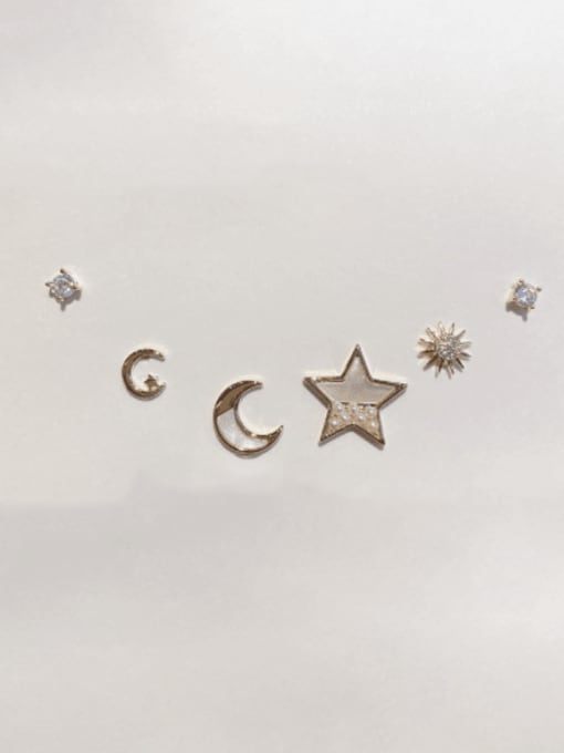 Star  Moon Set Brass Cubic Zirconia Minimalist Star  Moon Set Stud Earring