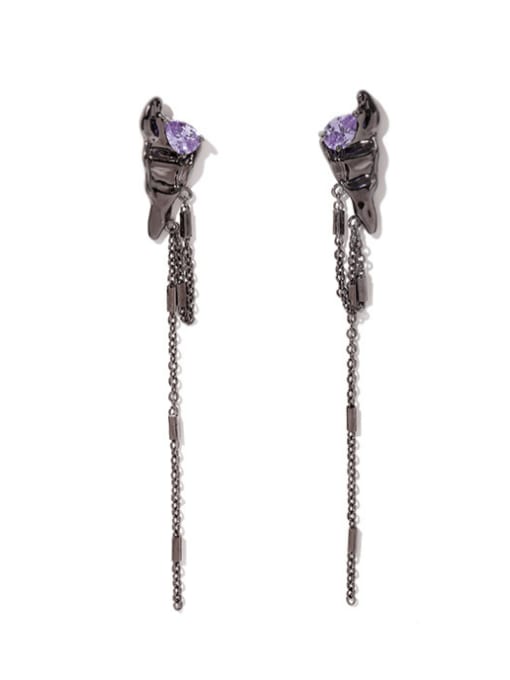 Tassel Earrings Brass Cubic Zirconia Tassel Vintage Threader Earring