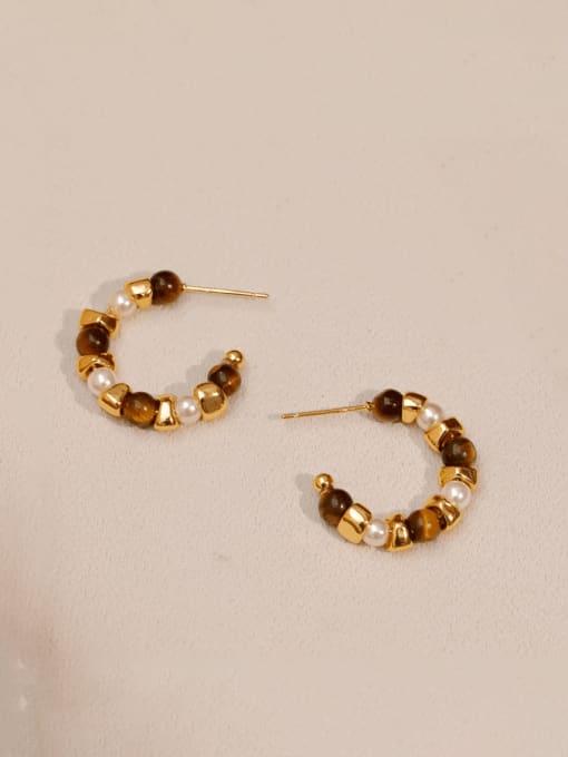 HYACINTH Brass Tiger Eye Geometric Vintage Stud Earring 1