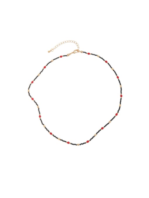 Five Color Brass Enamel Heart Vintage Beaded Necklace 0