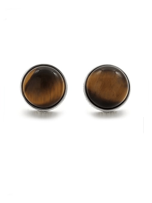 Platinum (waiting for delivery) Brass Tiger Eye Geometric Vintage Stud Earring