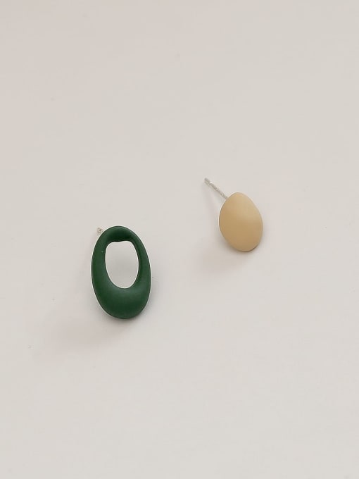 Dark green beibai Brass Enamel Oval Minimalist Stud Trend Korean Fashion Earring