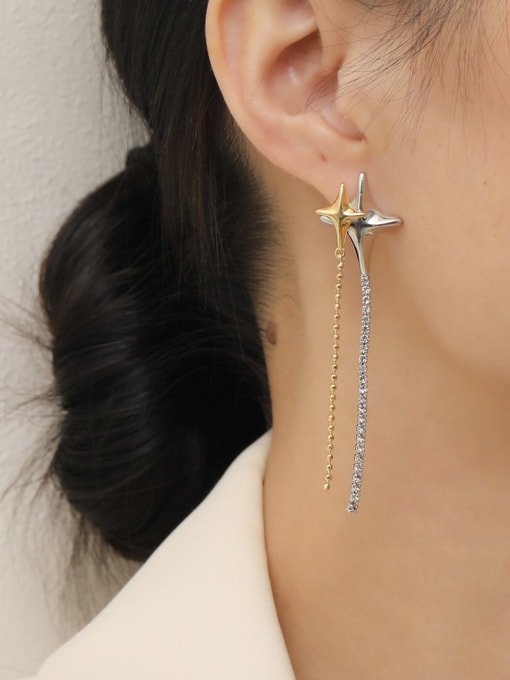 HYACINTH Brass Cubic Zirconia Star Trend Threader Earring 1
