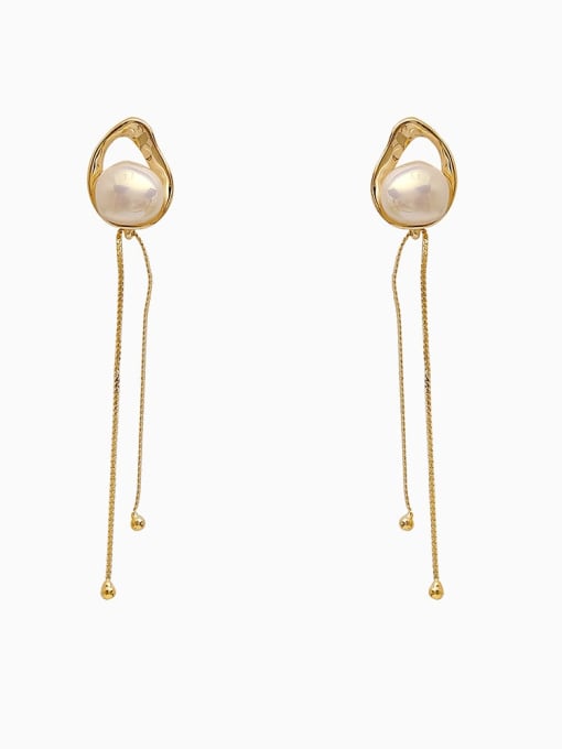 HYACINTH Brass Imitation Pearl Geometric Minimalist Threader Trend Korean Fashion Earring 0