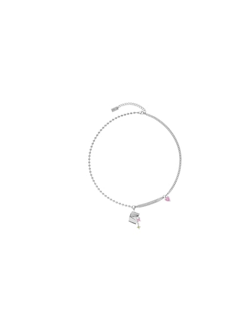 TINGS Brass Cubic Zirconia Pink Heart Dainty Necklace 0
