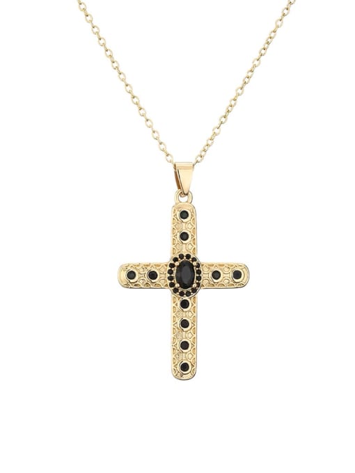 21775 Brass Cubic Zirconia Cross Vintage Regligious Necklace