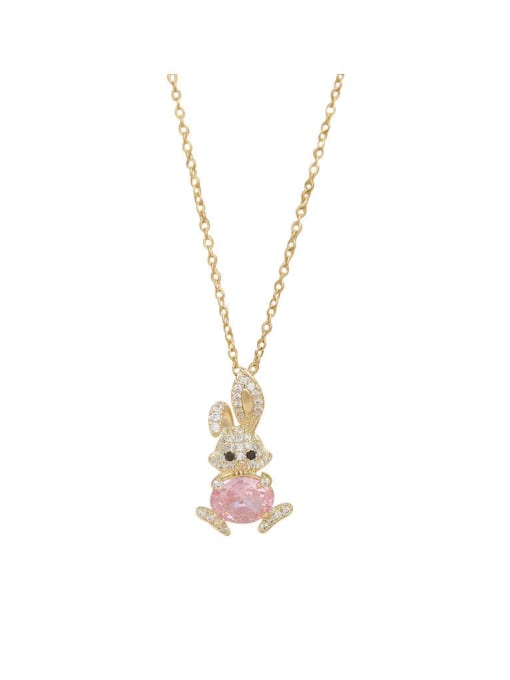 YOUH Brass Cubic Zirconia Pink Rabbit Dainty Necklace 0