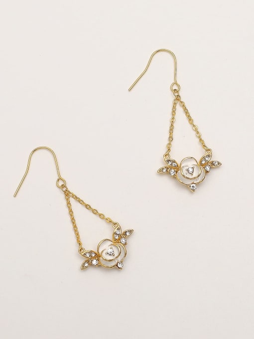14K golden white flowers Brass Enamel Geometric Flower  Ethnic Hook Trend Korean Fashion Earring