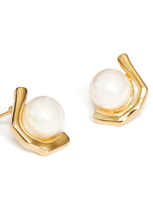 Five Color Brass Imitation Pearl Geometric Vintage Stud Earring 3