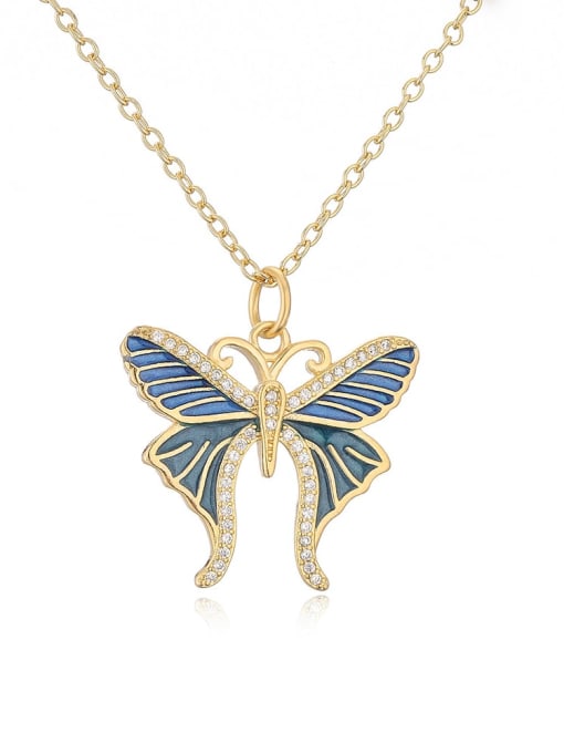 22242 Brass Enamel Butterfly Vintage Necklace