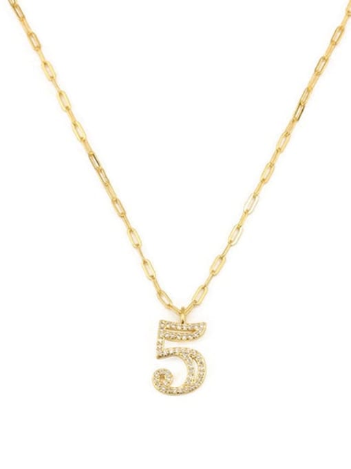 5 Brass Cubic Zirconia Number Dainty Pendant Necklace
