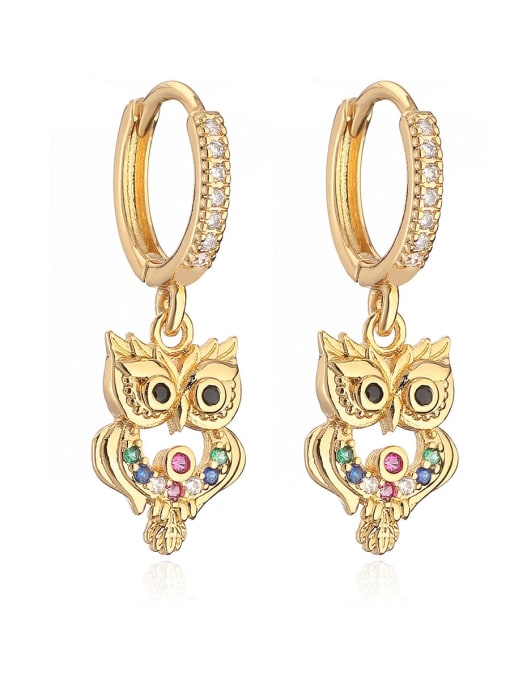 AOG Brass Cubic Zirconia Owl Hip Hop Huggie Earring
