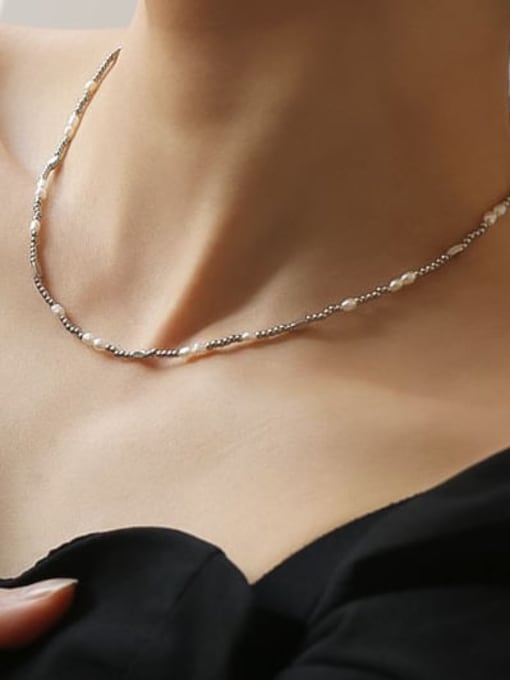 ACCA Titanium Steel Imitation Pearl Geometric Vintage Necklace 1