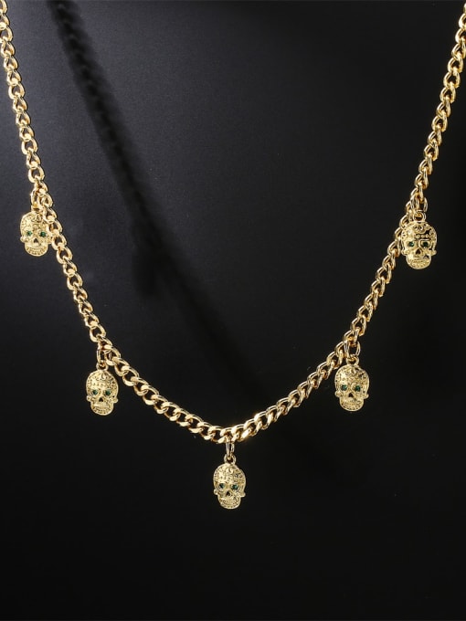 AOG Brass Cubic Zirconia Skull Vintage Hollow Chain Necklace 0