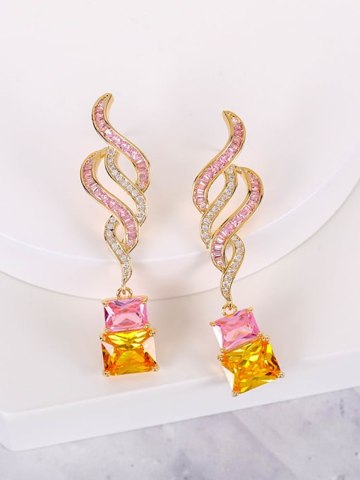 OUOU Brass Cubic Zirconia Geometric Luxury Cluster Earring